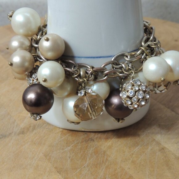 Stella & Dot Jewelry - Stella & Dot Audrey Cluster Bracelet Cha Cha Gold Tone Faux Pearls Crystals 8"